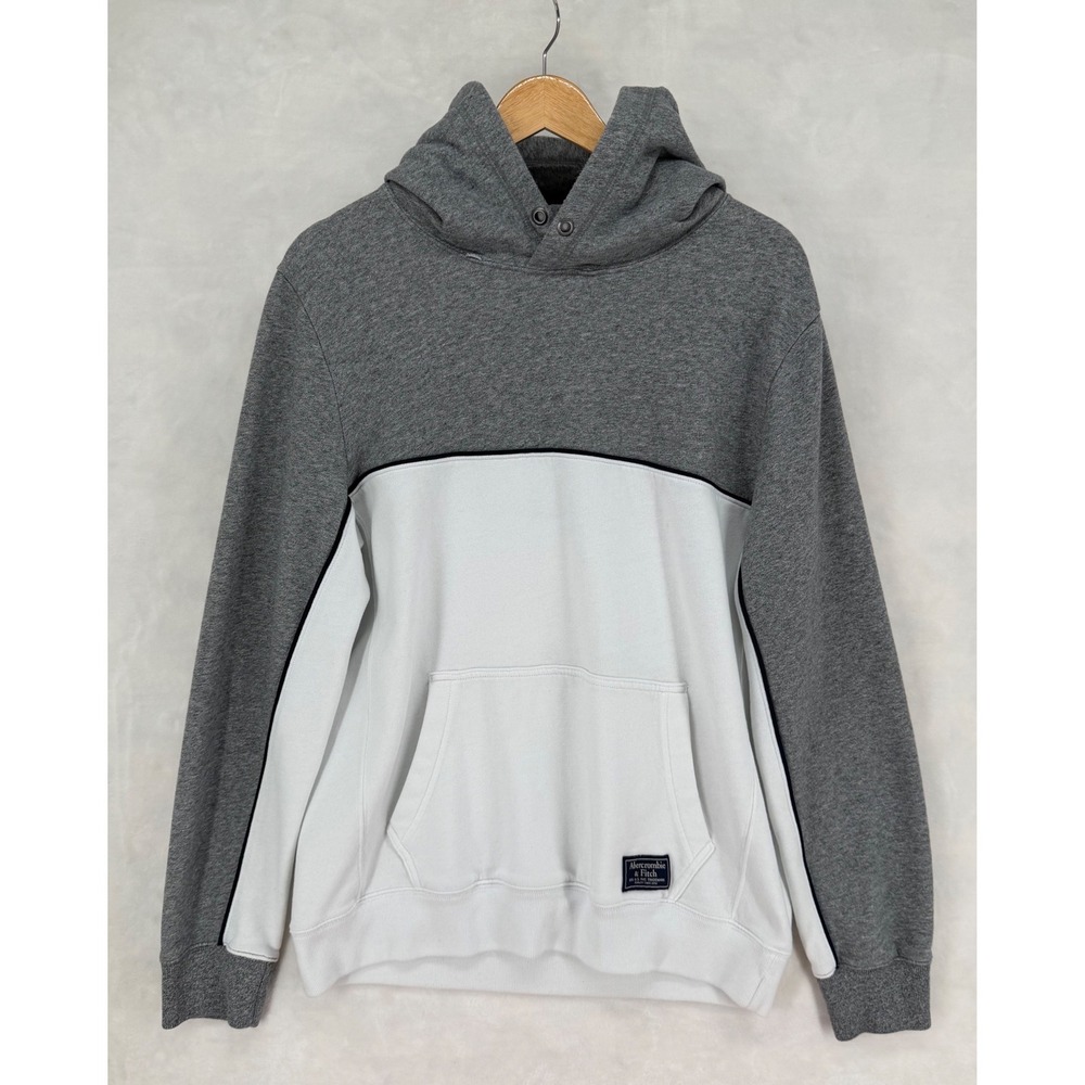 Abercrombie & Fitch Mens Colorblock Fleece Hoodie Gray White M 122F0164